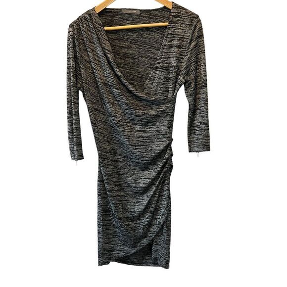 SUZY SHIER Heather Grey Cross Front Wrap Knee Length Scrunch Side Dress - Picture 1 of 8